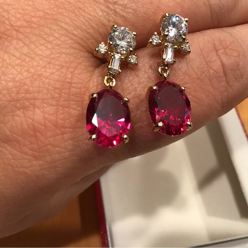 HOLLYWOOD COLLECTION RUBY CRYSTAL EARRINGS GOLD 925 VIVIEN LEIGH GONE W/THE WIND - Picture 8 of 11
